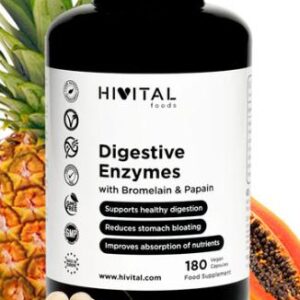 Enzimas digestivas con bromelina y papaína en cápsulas vegetales