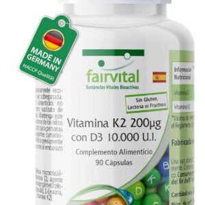Vitamina K2-200µg y D3-10000U I  90cáp Fairvital