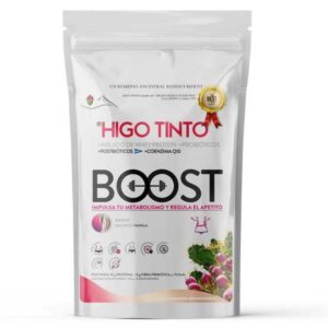 Higo Tinto Boost Vainilla 500 g con proteína de suero, fibra prebiótica, probióticos, Coenzima Q10 y cromo.