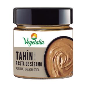 Tahín Integral Vegetalia 180 g elaborado con semillas de sésamo integral ecológicas, ideal para hummus y recetas saludables.